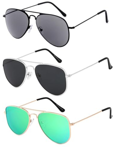 SCJJZ 3Pcs Pilotenbrille für Herren und Damen, Fliegerbrille mit Dunkle Gläser, Sonnenbrille Fasching, Partybrille für Kapitän, Pilot, Kostüm, Accessoire, Karneval, Mottoparty