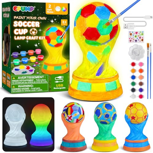 EPUMP Peints ta propre lampe de champion de football avec 2 modes d'éclairage Ensemble de bricolage de football rechargeable de 1200mAh, veilleuse, cadeau de peinture DIY pour enfants 5 6 7 8 9 10 11