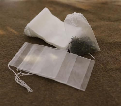 50 Pcs Disposable Empty Mesh Bags with Drawstring Seal, Tea Filter Bags for Loose Tea, Herbs, Spices, Infuser Strainer Bags(8x10cm)