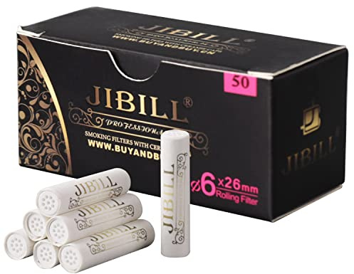 JIBILL Wooden Pipe 6mm Paper Filter With Dual Ceramic Caps 50 Filters in a box (6mm, unità, 50)