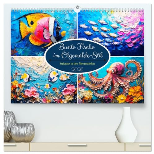 Bunte Fische im Ölgemälde-Stil. Zuhause in den Meerestiefen (hochwertiger Premium Wandkalender 2026 DIN A2 quer), Kunstdruck in Hochglanz: Zauberhafte ... Stil klassischer Ölgemälde (CALVENDO Tiere)
