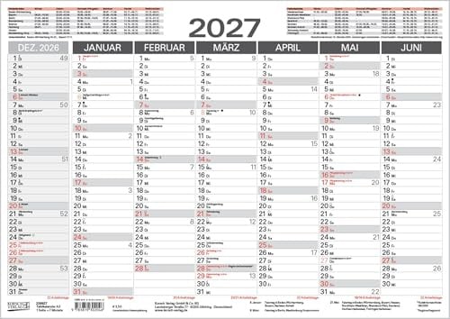 Tafelkalender A3 2027: 14 Monate auf Vorder- und Rückseite I Ferientermine und Feiertage