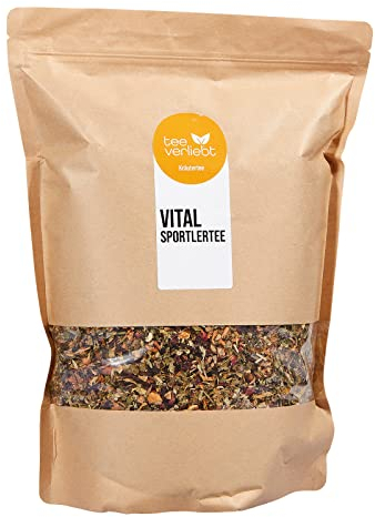 teeverliebt - Kräutermischung Vital Sportlertee 1000 g I Lose Kräuterteemischung I Anregend & Belebend - Koffeinfrei I Aromatisch mit Apfel Anis Brombeer Fenchel Orange Pfefferminz I 1 kg