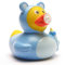 DUCKSHOP I Badeente Baby Junge I Quietscheente I L: 7,5 cm I inkl. Quietscheentchen-Schlüsselanhänger im Set I Geschenk für Baby-Party I Präsent Gender-Reveal