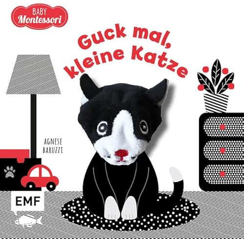 Kontrastbuch für Babys mit Fingerpuppe: Guck mal, kleine Katze: Pappbilderbuch zur spielerischen Förderung des Seh- und Wahrnehmungsvermögens von Babys und Kleinkindern nach Montessori