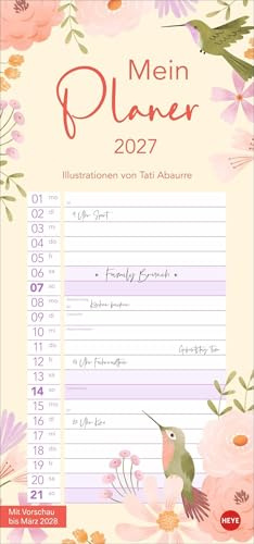 Mein Planer 2027: Mein Planer. Die praktische Organisationshilfe für Ihren Ein-Personen-Haushalt: Wandkalender 2027 zum Eintragen in fröhlichem Design. Langes Format 21 x 45 cm