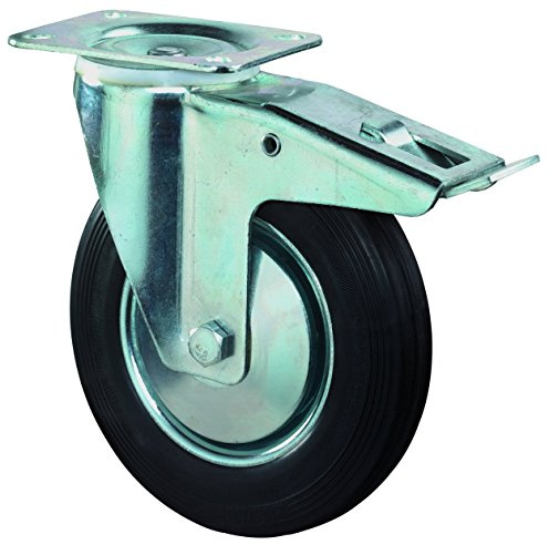 BS Rollen Transport-Lenkrolle mit Feststeller, Anschraubplatte, Gummirad, Stahl Radkörper, 80 mm, schwarz, L420.B55.081