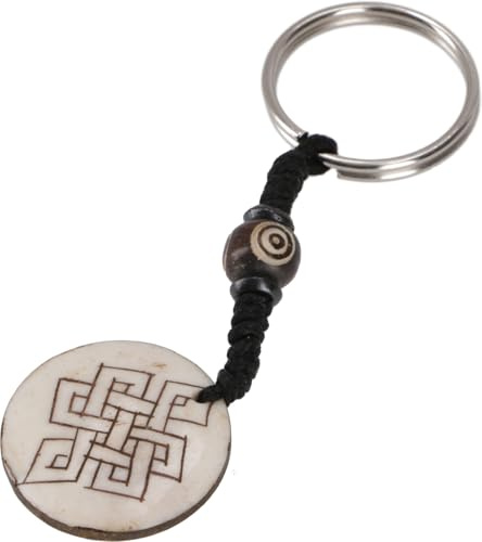 GURU SHOP Ethno Tibet Schlüsselanhänger, gravierter Yakknochen | Traditionelle tibetische Schnitzkunst, handgefertigt, einzigartiger Talisman, Schutz vor negativen Einflüssen, aus Yakknochen