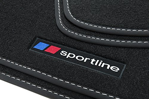 teileplus24 F653 Fußmatten Sportline Design kompatibel mit BMW 3er E90 E91 Touring Limo 2005-2012 Bandeinfassung Ziernähte