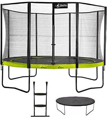 Kangui - Trampoline de Jardin 365 cm + Filet de sécurité + échelle + bâche de Protection | PUNCHI Vert 360