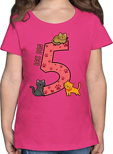 T-Shirt Mädchen - 5. Geburtstag - Katzen Fünfter - 116 (5/6 Jahre) - Fuchsia - geburtstagsshirt 5 Jahre Katze Tshirt 5.Geburtstag fünf ich Bin Shirt Geburtstags geburstags Kind 5, Schon t-Shirts