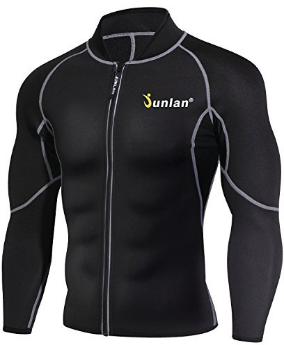 Men Sweat Neoprene Weight Loss Sauna Suit Workout Shirt Body Shaper Fitness Jacket Gym Top Clothes Shapewear Long Sleeve (Black, XL)