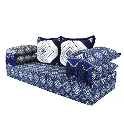 Orientalisches Sofa Oman blau 25 marokkanische SITZCOUCH 5tlg Set inkl. Füllung mit 2 Rücken- & 2 Lehnkissen Sitzhöhe 25 cm Arabische SIDARI SITZECKE SITZGARNITUR KÖSESI MO5000OG