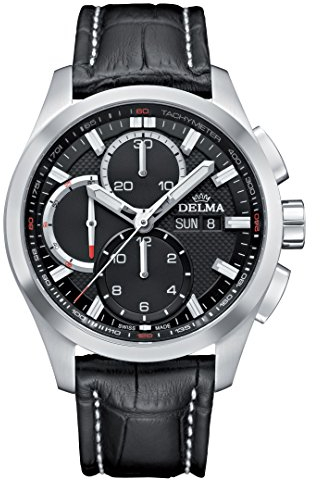 DELMA - Herren-Chronograph Analog Automatik Leder schwarz - 407107