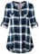 Odosalii Womens Zip Up Plaid Tunic Blouse Rolled Up Sleeve Polo Top Check Shirts, L, blue