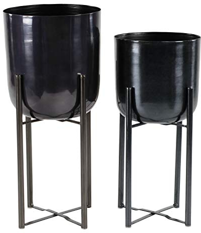 Deco 79 CosmoLiving by Cosmopolitan Lot de 2 Pots de Fleurs en Forme de dôme en métal avec Support Amovible, 48,3 cm, 55,9 cm de Hauteur, Noir
