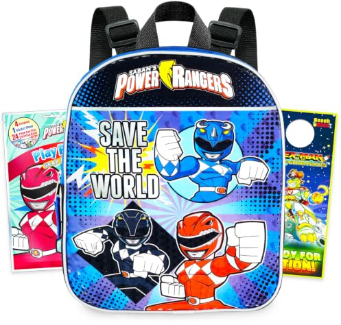 Power Rangers Mini Backpack for Kids Bundle - 11 w Adjustable Straps | Power Rangers Small Backpack for Travel Preschool with Mini Coloring Book, More ~ Fits Girls, Boys, Toddlers