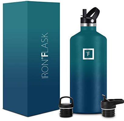 Insulated Water Bottle with Straw Lid Narrow - 1.9L (3 Lids) - Cold 24hrs & Hot 12hrs Drinks - Double-Walled Stainless Steel Metal Leakproof Travel Sports Gym Camping & Hiking Hydration Flask