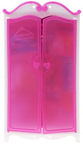 30cm Dolls Miniature Wardrobe Plastic Pink Closet Dollhouse Princess Bedroom Furniture Realistic Model Girls Favorite