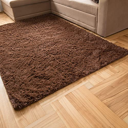 Carpeto Rugs Shaggy Teppich Wohnzimmer Flauschig - Wohnzimmerteppich Modern - Flauschiger Kuschelteppich Hochflor - Weich Langflor Teppich Kinderzimmer, Schlafzimmer - Braun - 140 x 200 cm