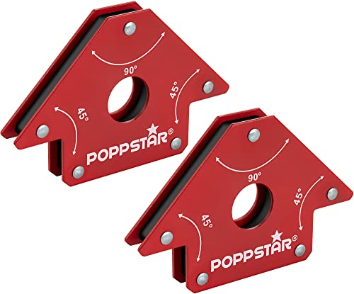 Poppstar Schweißmagnet mittelgroß 2er-Set/Magnet Schweißwinkel mit Haftkraft 22,6 kg, Winkelmaße 45°, 90°, 135°