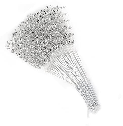 HERCHR 100 Pezzi di Bastoncini di Perle, Accessori per la Decorazione di Bouquet da Sposa con Perline Artigianali per la Festa di Nozze(Argento)