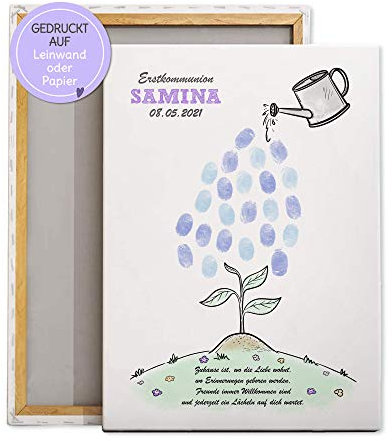 Feenstaub Personalisierbarer Fingerabdruck-Print mit Name und Spruch für Erstkommunion, Konfirmation, Firmung oder Jugendweihe, Wachsen, Alternative zum Gästebuch, Geschenkidee