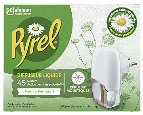 Pyrel® Diffuseur Électrique Anti Moustiques Liquide, Diffuseur + Recharge, 45 Nuits, 32 ml