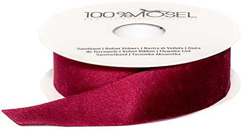 100% Mosel Dekoband Samt, in Bordeauxrot (2,5 cm x 10 m), Geschenkband in Samt-Optik, edles Schleifenband zum Dekorieren & Basteln, zum Einpacken besonderer Geschenke