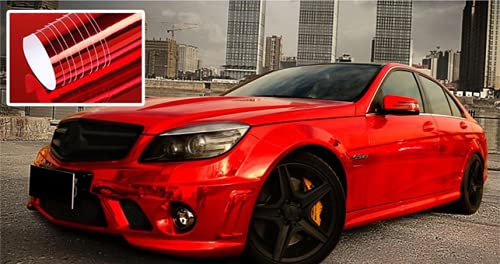 Autofolie Selbstklebend,MoreChioce 152cm x 20cm PVC Auto Lackschutzfolie Selbstklebefolie Schutzfolie Galvanische Folie Autospiegel Oberflächenfolie Wasserdichte Anti-UV Klebefolie Aufkleber,Rot