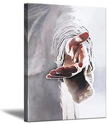 ZHONGYUTONG Jesus Leinwand Kunstdruck Gib mir deine Hand Christliche Poster Religiöse Bilder Gemälde für Schlafzimmer Wohnzimmer Büro Küche Dekoration (20x25cm, Gerahmt)