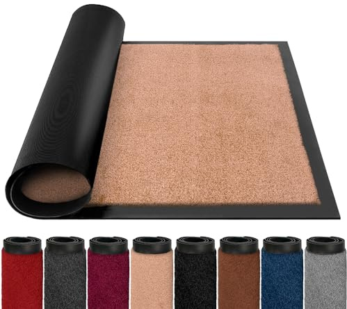 BLADO Indoor Door Mat - Heavy Duty, Easy to Clean & Washable - Non Slip Dirt Trapper - Super Absorbent (60cm x 80cm, Beige)