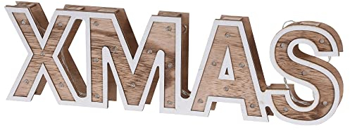 com-four® LED Deko Aufsteller aus Holz - beleuchteter Schriftzug Xmas - Deko-Schriftzug zum Hinstellen für Weihnachten (01 Stück - Xmas)