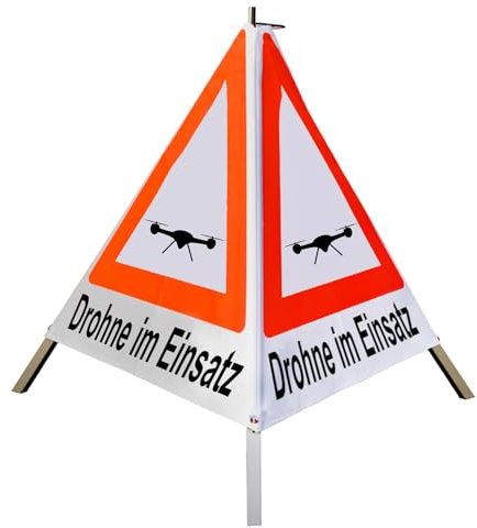 Warnpyramide/Faltsignal - Drohne im Einsatz (Sonderzeichen: Drohne) (1 - tagesleuchtend weiß, 90 cm leicht mit Mittelfuß)