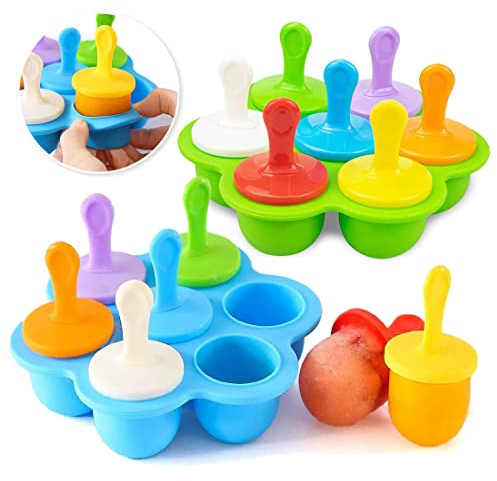 Mini Moldes Helados Silicona, Moldes para Helados y Polos Sin BPA, Poleras Helado Bebe Niños, Ice Cream Mold, Ice Lolly Moulds, Molde Reutilizables para Hacer Helados Caseros (Blue-Green)