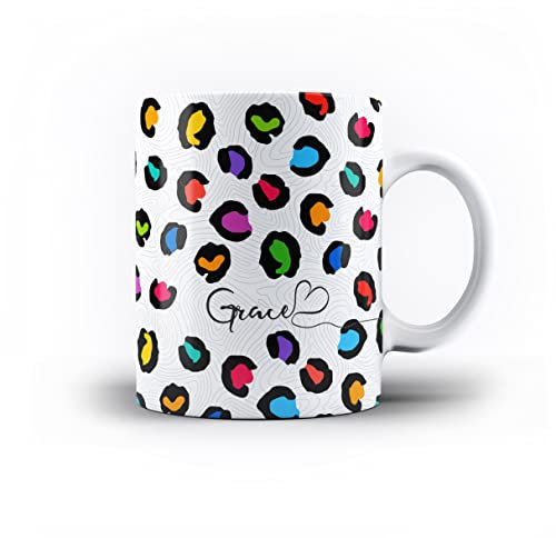 iCaseDesigner Personalised Animal Print Mug with Name and Heart. 11oz Ceramic Mug. 3. Colourful Leopard Print