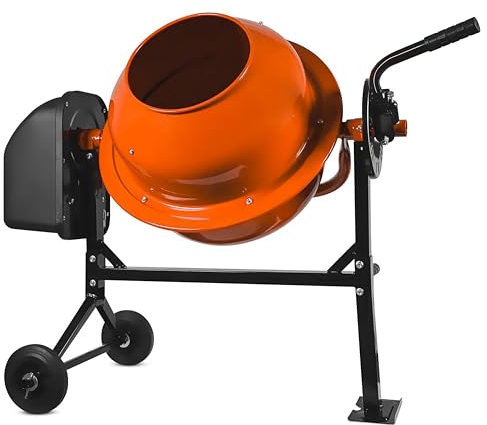 Betoniera Elettrica 70 Litri 220 Watt Impastatrice Miscelatore Cemento Con 2 Ruote E Certificazione CE Telaio In Acciaio Per Malta Calcestruzzo 30 Giri Al Minuto Colore Arancione
