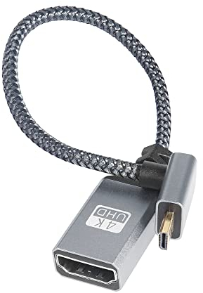 RIIEYOCA Câble Adaptateur Micro HDMI à HDMI 4K, Angle Descendant de 90 degrés Micro HDMI mâle à HDMI Femelle, câble Court en Aluminium tressé en Nylon, supportant 4K UHD (20cm)