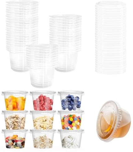 50 Piezas Envases de Plastico con Tapa, Vasos Desechables para Alimentos Food Container Cajas de Salsa para Guardar Snacks Ingredientes