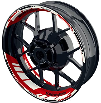 One-Wheel, Premium Felgenaufkleber passend für Kawasaki, Suzuki, Honda, Yamaha, KTM, BMW etc, Motiv: Renngrib GRID2 V1 geteilt, Felgenrandaufkleber GP, Wheelsticker Motorrad, Farbe: rot