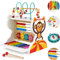 Nukdey Holz Motorikwürfel 5 in 1: Xylophon Musikinstrumente Multifunktional für Kinder| Montessori Spielzeug Mit Holzperlenlabyrinth Abakus und Xylophon ab 3 Jahre +
