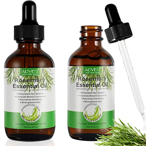 100% reines ätherisches Rosmarinöl, Rosmarinöl (2 * 60 ml) für Haarwachstum, Haarausfall, Verbesserung der Kopfhaut, Augenbrauen und Wimpernwachstum, Aromatherapie und Hautpflege