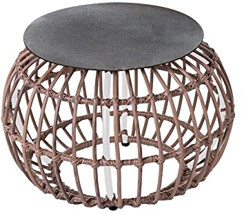 LOLAhome Ariki Gartentisch aus Polyrattan, geflochten, weißes Glas, Ø 50 x 33 cm