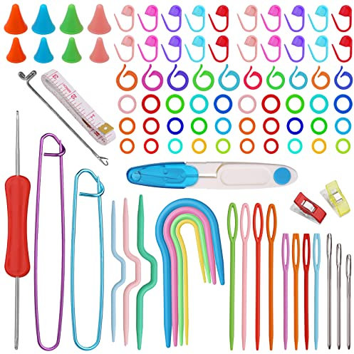 Axmru 91 Pcs Crochet Accessories Knitting Accessories Kit with Knitting Stitch Markers Stitch Holders and Cable Needles for Knitting