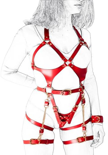 MFMYEE SM Harness Handschellen, Sexuelles Bondage Set, Bondage Body Brustgurt Fetisch Sexy Dessous, Cosplay Paar Sexspielzeuge (Rot)