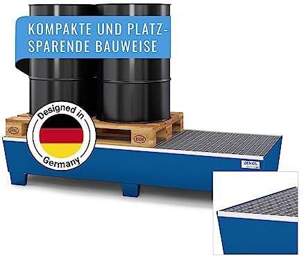 Auffangwanne classic-line aus Stahl für 3 Fässer, lackiert, unterfahrbar, m. Gitterrost,815x2010x355