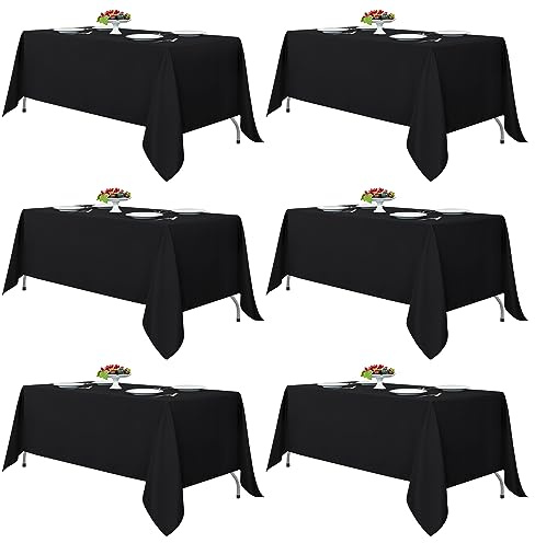Fitable Black Tablecloths for Rectangle Tables, 6 Pack - 70 x 120 Inches - Reusable and Washable Table Clothes for 6-8 Ft Tables, Polyester Fabric Table Covers for Wedding, Party, Banquet