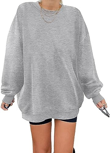 Felpa Los Angeles da donna - Pullover oversize a maniche lunghe - Girocollo - Basic - Senza cappuccio - Per adolescenti e ragazze - Vintage, grigio, XL