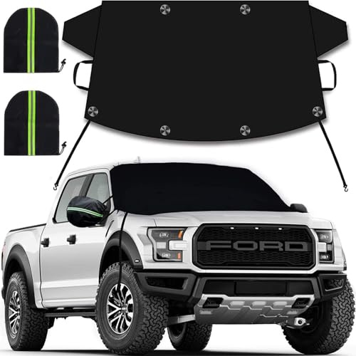 EcoZoro Windshield Cover for Ice and Snow, Car Windshield Snow Cover, Thicken Windshield Frost Cover Waterproof Windshield Snow Ice Cover with Side Mirrors Cover for Most SUVs Trucks (74x 47)