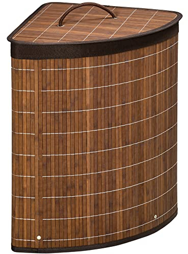 HOMCOM Bambus Wäschekorb mit Deckel 55L Wäschesammler mit Griffen, herausnehmbarer Wäschesack, Eck Wäschetonne Laundry Baskets für Waschküche Badezimmer Schlafzimmer Braun